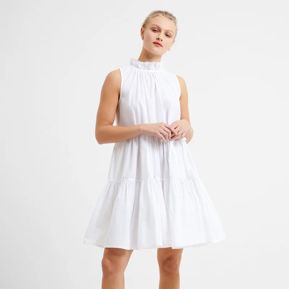 French Connection White Rhodes Poplin Babydoll Dress